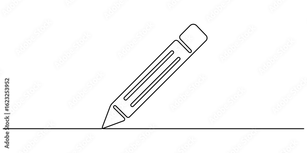 Naklejka premium Pencil vector illustration with continuous one single line drawing, Single line drawing style on white background, vector design. Pencil Continuous Line Art. 