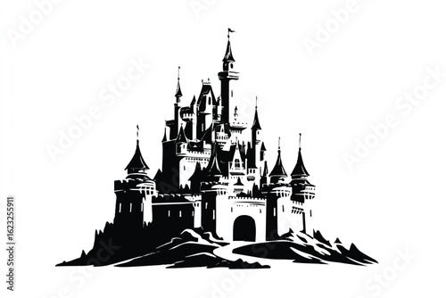 Magnificent Castle Silhouette Isolated on White Background a Timeless Symbol of Fairytales Magic and Enchantment Design Element for Fantasy Themed Projects
