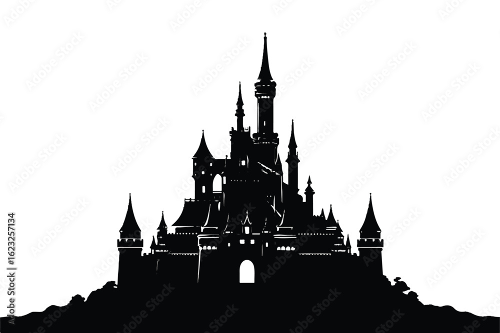 Majestic Castle Silhouette against White Background Fairytale Fortress Icon Historical Landmark Architecture Fantasy Kingdom Concept Majestic Castle Silhouette against White Background Fairytale Fortress Icon Historical Landmark Architecture Fantasy Kingdom Concept