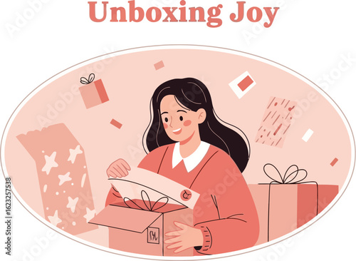 Woman unboxing gifts, opening present, celebration