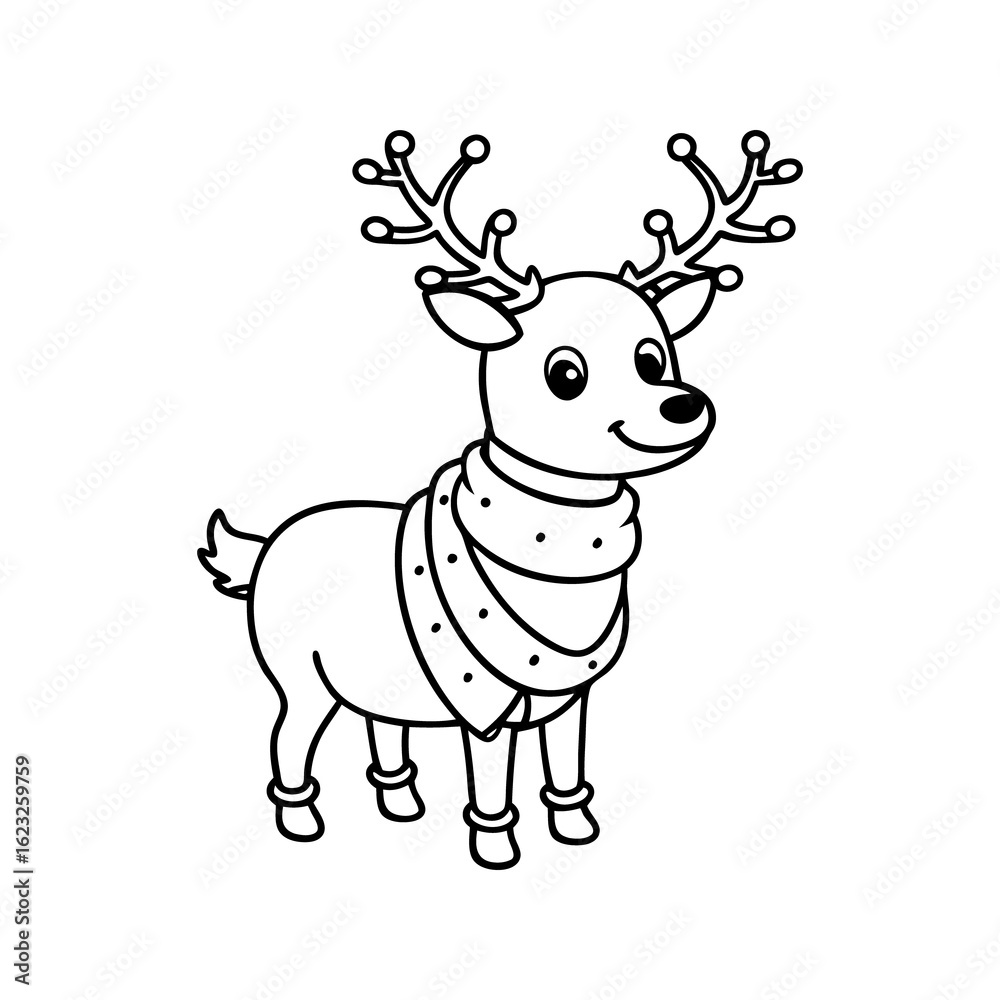 Cute cartoon reindeer with festive scarf and decorated antlers isolated on white background isolated on transparent background Cute cartoon reindeer with festive scarf and decorated antlers isolated on white background isolated on transparent background