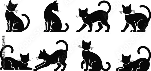 Collection of black cat silhouettes in various poses