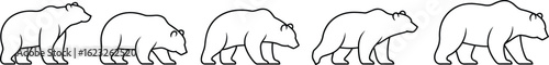 Walking bear silhouette sequence illustration | animal walk cycle vector | grizzly bear outline step motion for animation use