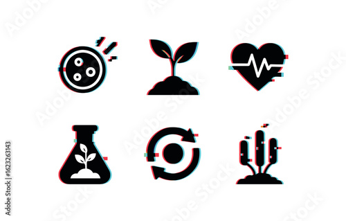 six different glitch effect illustration isolated on white backgorund life origin experiment life growth tracker life vitality indicator life reactor life echo loop recorder life