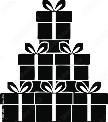 A colorful stack of wrapped christmas presents with decorative ribbons and bows isolated on white background isolated on transparent background