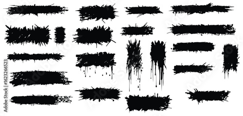 Massive Collection of Handcrafted Black Paint Splatters, Smudges, and Spiked Ink Strokes for Extreme Grunge and Underground Style Graphics