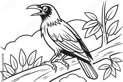 coloring page line art the mynah black vector