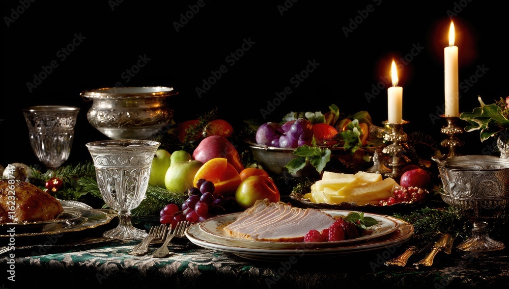 Naklejka premium Festive Christmas feast, vintage-style table setting