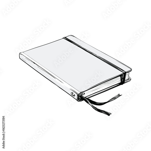 Gray notebook with elastic band and ribbon bookmarks journal diary