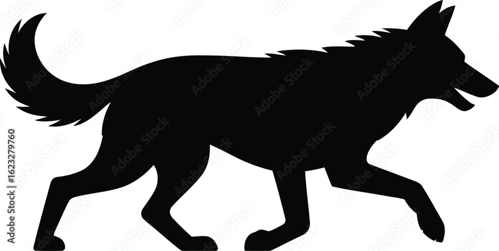 Obraz premium Running wolf silhouette vector illustration