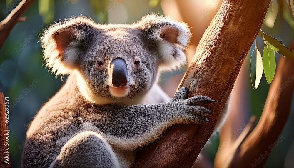 Fototapeta premium koala rests peacefully on a eucalyptus tree during a sunny day the serene setting highlights the beauty of this iconic australian animal in its natural habitat