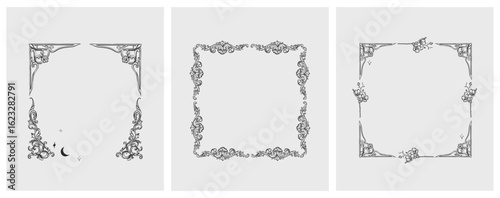 Hand drawn vector abstract outline,graphic,line vintage baroque ornament floral frame in calligraphic elegant modern style.Baroque floral vintage outline design concept.Vector antique frame isolated.