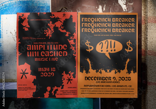 Mockup of Two vertical posters glued to an urban wall