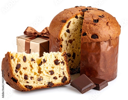 Chocolate panettone, sliced, gift