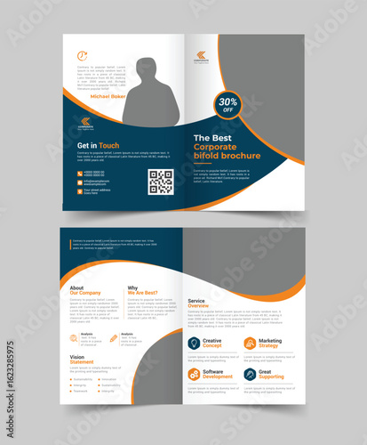 Corporate bi fold business brochure design template  Vector