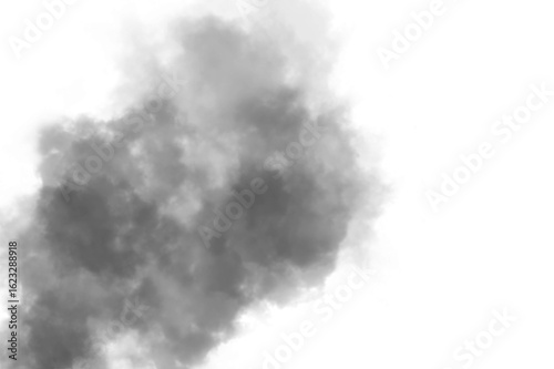 A wisp of gray smoke billows against a stark transparent background, creating an ethereal and abstract effect isolated on transparent background