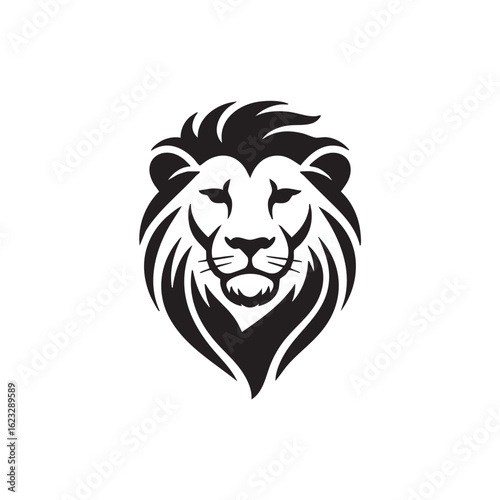 Black and white minimalist lion head graphic design face animal
