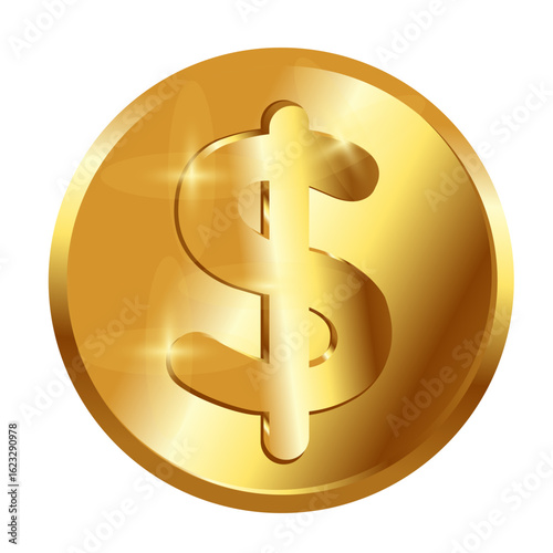 Shiny gold coin with dollar symbol representing wealth and finance.