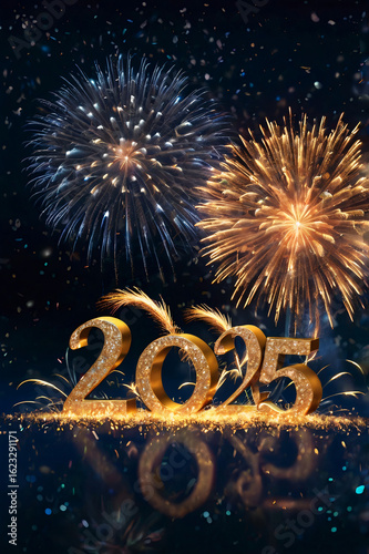 Brilliant multicolored fireworks bursting in the dark sky, perfect for use in New Year greeting cards or holiday backgrounds.