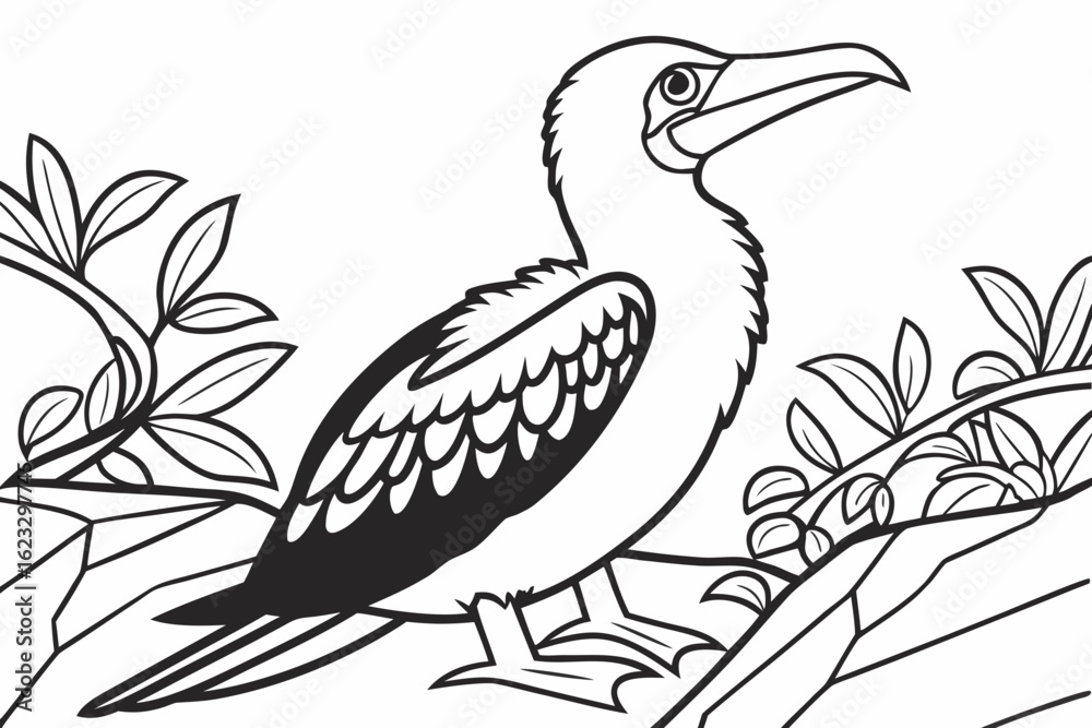 Naklejka premium coloring page line art the booby black vector