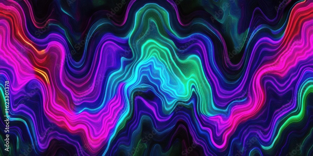 Fototapeta premium Colorful bright vibrant abstract wave fluid neon pattern with lines and texture creating psychedelic background art. Electric dynamic decorative liquid design for modern visual projects.