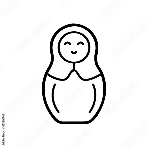 Traditional Russian matryoshka doll illustration in minimal line style  