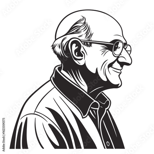 Isolated Black Silhouette of Grandfather on White Background