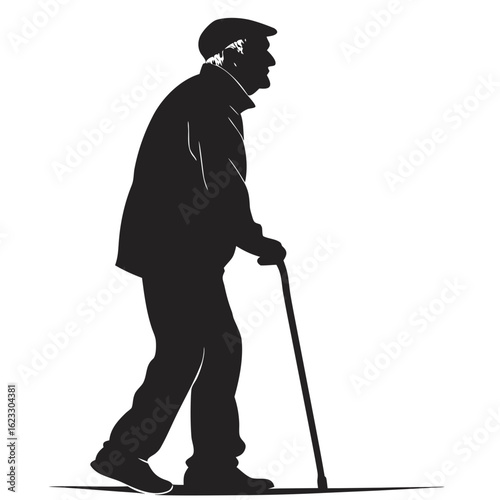 Isolated Black Silhouette of Grandfather on White Background