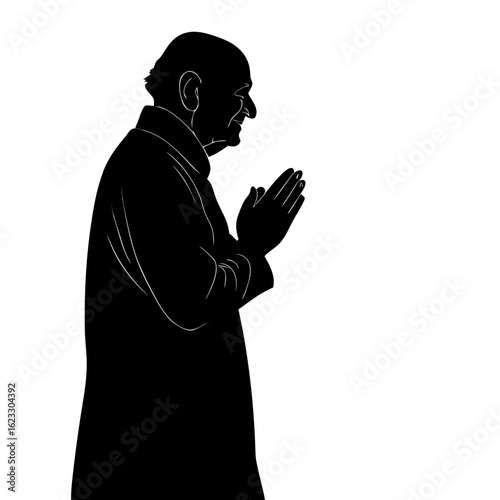 Isolated Black Silhouette of Grandfather on White Background