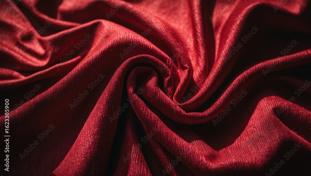 Obraz premium Red fabric with soft folds and texture, close-up.