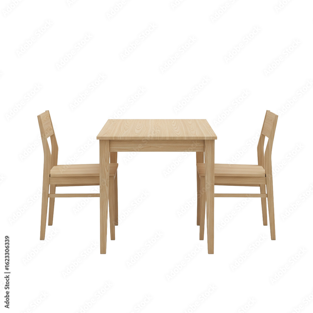 Fototapeta premium Schlichter Esstisch mit zwei Stühlen, transparent, png