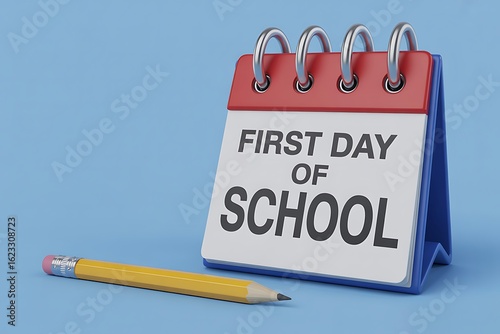 Get ready for back to school season with this calendar and pencil design showing the first day of school concept for advertisements and education themes