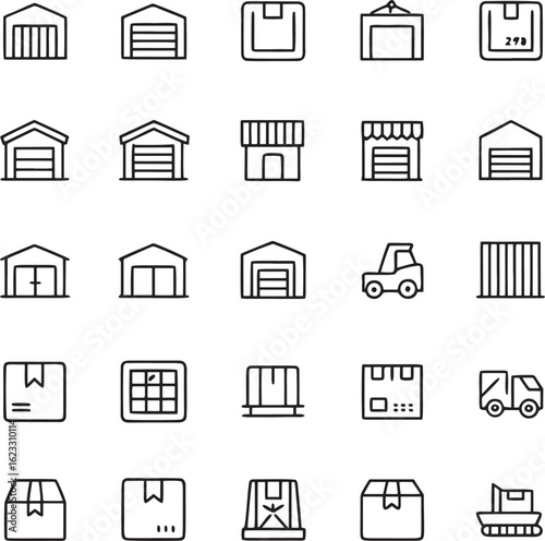 Warehouse and Logistics Line Icon Set