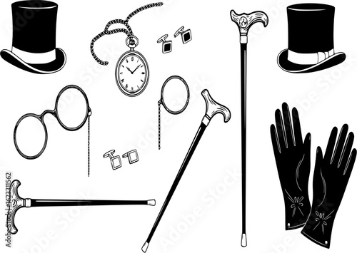 Gentleman accessories black and white silhouette vector
