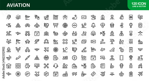 Aviation Industry Modern Professional Line Icon Set with Unique Minimal Vector Design Elements