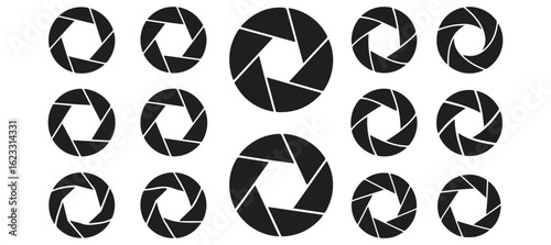 Aperture Illustrations: A Visual Exploration of Camera Diaphragms Depicted in Black and White, Ideal for Photography or Creative Design