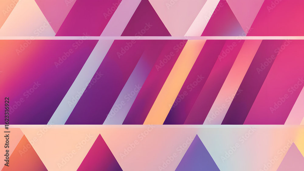 Fototapeta premium Abstract geometric pattern with vibrant gradient stripes and triangular shapes Triangles