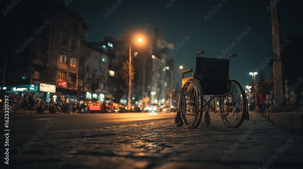 Obraz premium empty wheelchair at urban city street 