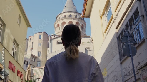 A girl walks around the sights of Istanbul