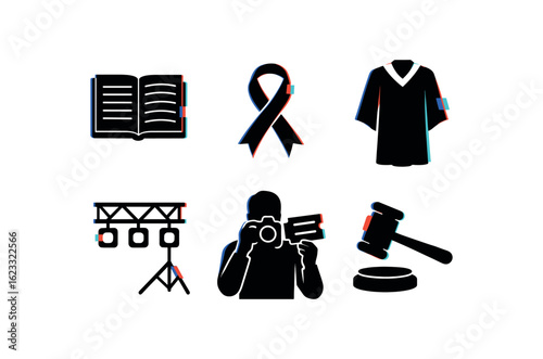 six different glitch effect illustration isolated on white backgorund ceremony guestbook ledger ceremony ribbon duo ceremony ceremonial robe ceremony lighting rig ceremony photographer