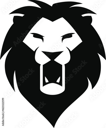 Lion head silhouette logo design in black bold style for tattoos emblems and animal graphics