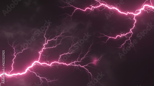 Bright Pink Lightning Bolt Striking Through Dark Stormy Sky thunder