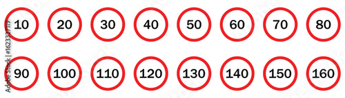 Free Download Speed Limit Road Sign Vector Set – Red Circle Traffic Icons for Safety and Business Communication - GFXLoad