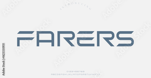 Faresrs Modern futuristic style alphabet display font vector illustration. Jupiter typeface