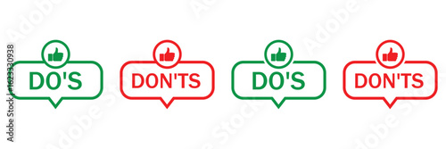 Do and Don’t Vector Icon Set – Thumbs Up and Down, Yes or No, Right and Wrong Symbols Collection