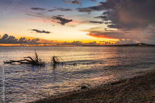 Beautiful beach sunset with colorful sky