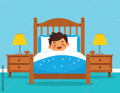 happy cute little boy sleeping bedroom child nap cozy kid indoor rest peaceful toddler bedtime illustrations