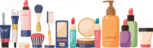 Collection of various beauty and cosmetic products arranged together