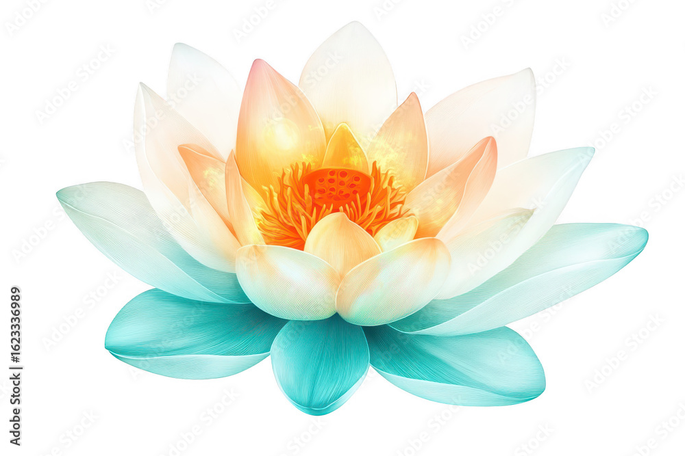 Fototapeta premium Vibrant water lily bloom with soft petals and glowing center isolated on transparent background