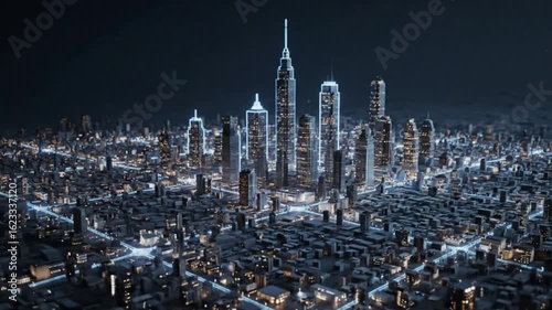 Procedural City Growing From Ground with Light Pulses
